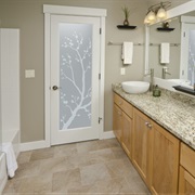 Frosted, Etched Glass Door for Interior Bathroom