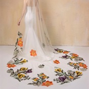 Multi-Color Flower Design on Sheer Veil