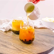 Almond Boba Tea With Watermelon Boba