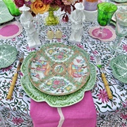 Patterned Linens and Dishes Tablescape