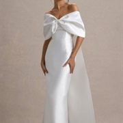 Bardot Neckline Bow Wedding Dress