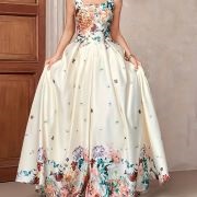 Flowers Top and Bottom of Dress, Single Flowers Scattered