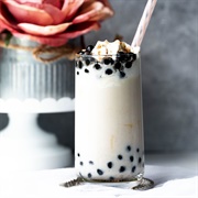 Pumpkin Spice Boba Tea With Watermelon Boba