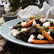 Beetroot, Lentil, and Goat Cheese Salad With Walnuts and Dill