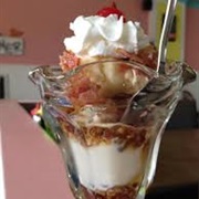 Pawpaw Sundae With Black Walnut Caramel and Burnt Orange Meringue