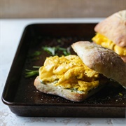 Scrambled Egg and Dill Pickle Aioli Ciabatta Sandwich