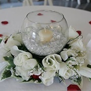 Glass Beads With Votive Candle in Bowl