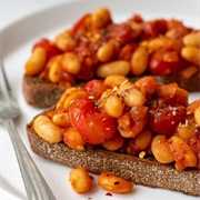 Rye Bread With Baked Beans in Tomato Sauce
