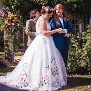 Flowers Only Around Bottom of Wedding Dress