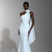 Diagonal Drape on Bodice Connected to Neck Scarf