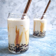 Horchata Boba Tea With Lychee Boba