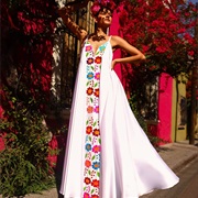 Floral Decor Down Middle Front of Dress