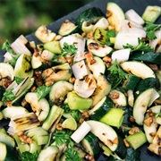 Grilled Zucchini and Leeks With Walnuts and Herbs