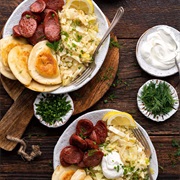 Kielbasa Mac N Cheese Pierogies