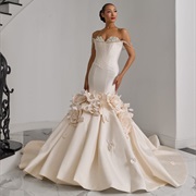 Mermaid Dress, 3D Flowers Around Flare