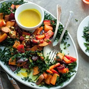 Roasted Root Vegetable and Kale Salad With Maple Pecan Dressing