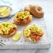 Scrambled Egg and Smoked Salmon Bagel
