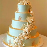 Wedding Cake With Seashell Decorations