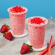 Strawberry Boba Tea With Watermelon Boba