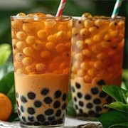 Tangerine Boba Tea With Lychee Boba