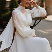 High Neck Dress Paired With Scarf