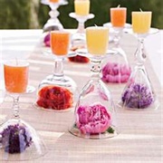 Inverted Wine Glasses as Table Decor