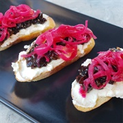 Multigrain Rye Bread With Peach Jam, Marble Cheddar, and Red Onions