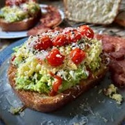 Rosemary Focaccia With Scrambled Eggs, Parmesan, and Red Bell Peppers