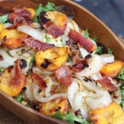 Grilled Peach, Onion, and Bacon Salad