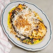 Caraway Bread With Scrambled Eggs, Parmesan, and Cabbage