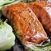 Maple-Glazed Salmon With Bok Choy and Red Peppers