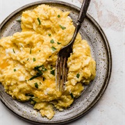 Multigrain Sourdough Bread With Scrambled Eggs and Caramel