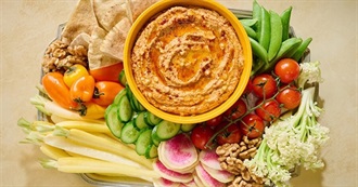 Traditional American Food--Pepper &amp; Walnut Hummus With Veggie Dippers