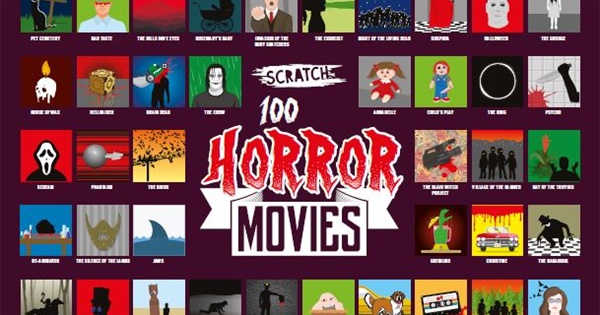 Horror Movie Scratch Off Poster Top 100 Film D'Horreur Bucket List